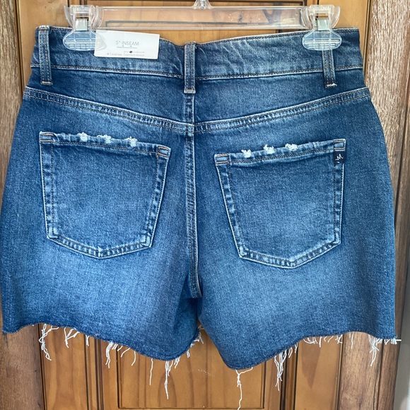 Boho Patchwork Festival Raw Hem Mid Rise Comfort Stretch Denim Shorts - Picture 4 of 6